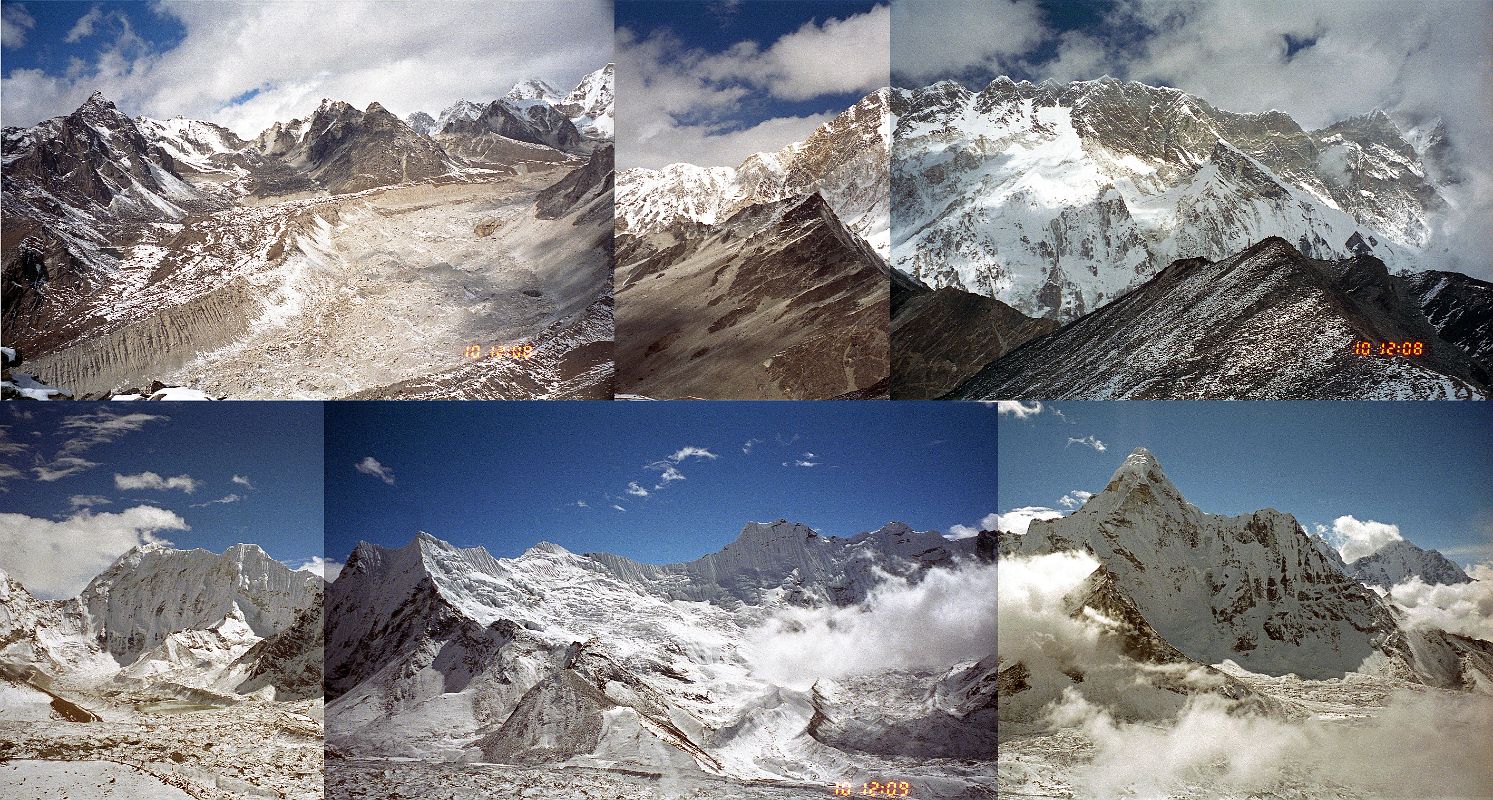 27 Panoramic View From Lower Chukung Ri - Nuptse Glacier, Pumori, Chukung Tse, Nuptse And Lhotse South Face, Baruntse, Imja Tso, Chukung Glacier,  Ama Dablam Glacier, Ama Dablam, Thamserku